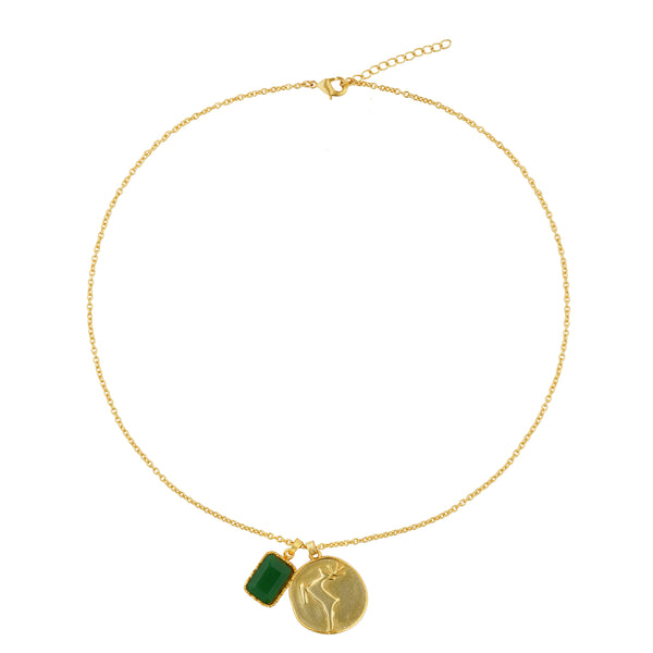 Green Stone Charm Pendant: 18K Gold Plated