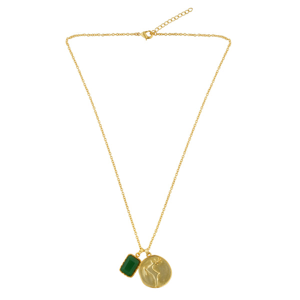 Green Stone Charm Pendant: 18K Gold Plated