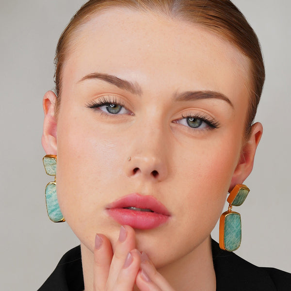 Blue Stone Earrings: 18K Gold Plated