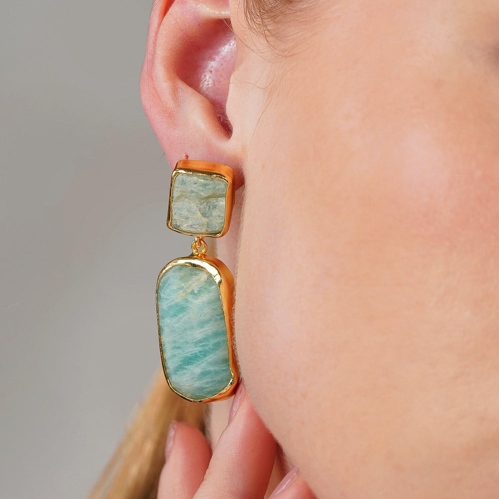 Blue Stone Earrings: 18K Gold Plated