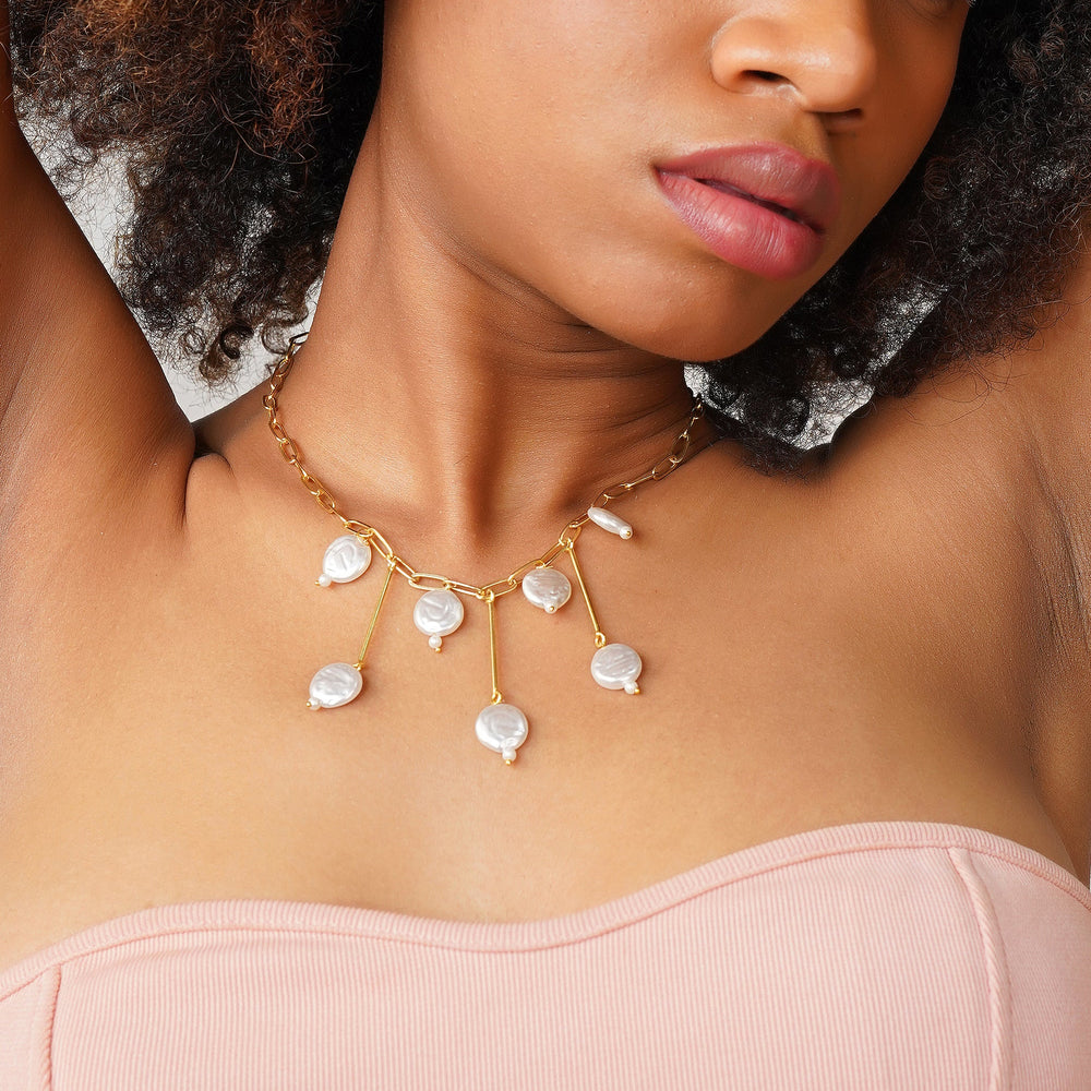 Pearly Delight Statement Necklace: 18K Gold Plated
