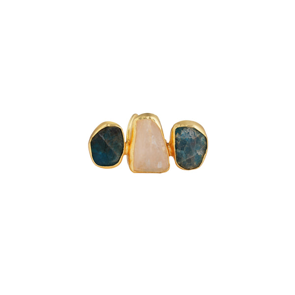 Multi Colour Three stone Adjustable Ring: 18K Gold Plated