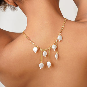 Pearly Delight Statement Necklace: 18K Gold Plated