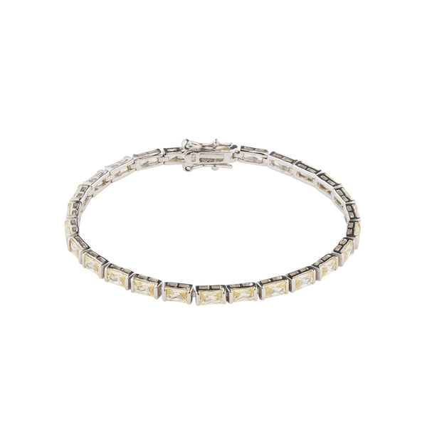 Rectangle Crystal Tennis Bracelet: 925 Sterling Silver