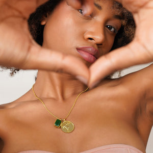 Green Stone Charm Pendant: 18K Gold Plated