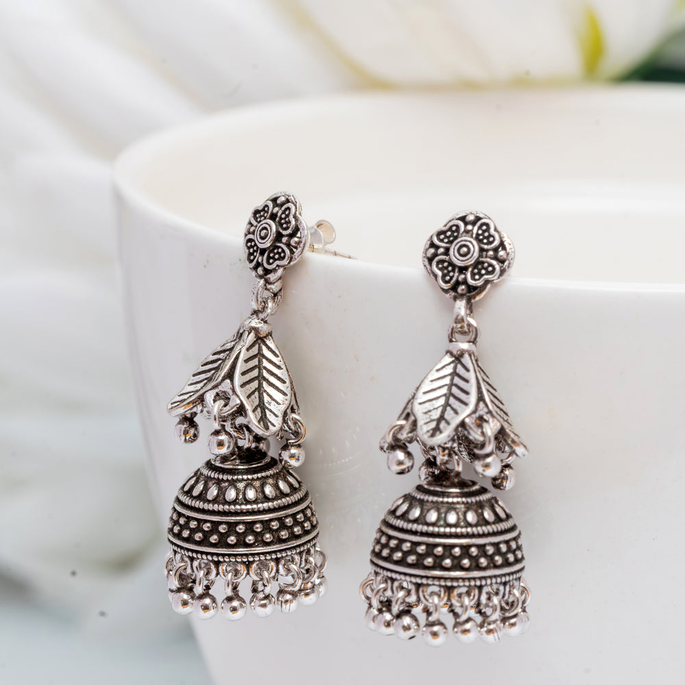 Leaf Style Jhumka: 925 Sterling Silver