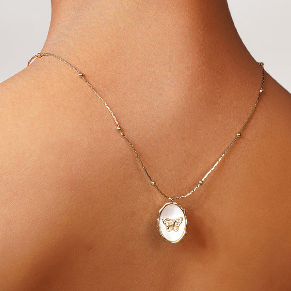 Butterfly Memorable Locket Necklace: 18K Gold Plated