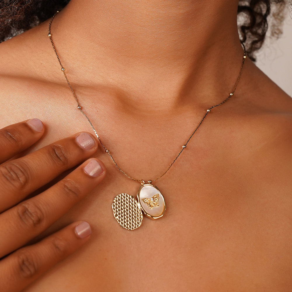 Butterfly Memorable Locket Necklace: 18K Gold Plated
