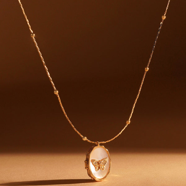 Butterfly Memorable Locket Necklace: 18K Gold Plated