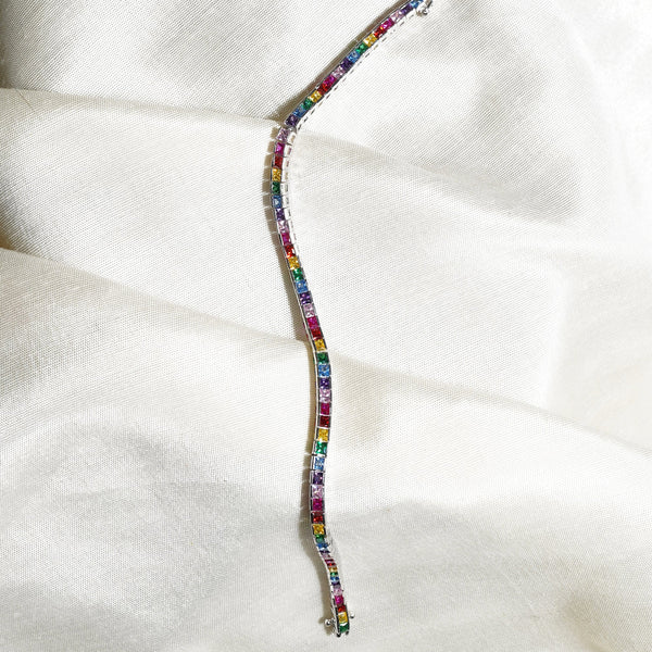 2MM Rainbow Tennis Bracelet: 925 Sterling Silver