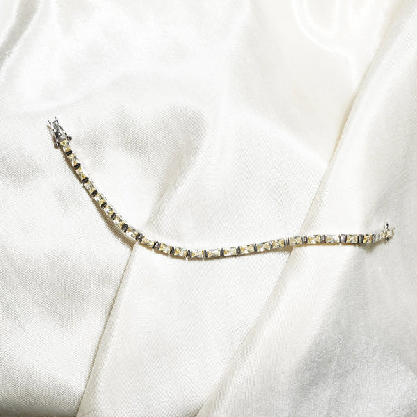 Rectangle Crystal Tennis Bracelet: 925 Sterling Silver