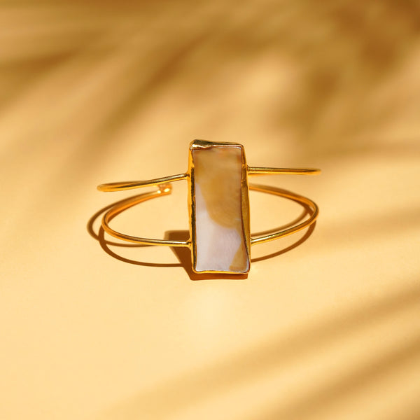 Rectangle Semi Precious Stone Bracelet: 18K Gold Plated