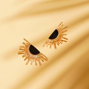Rising Sun Enamel Black Earrings: 18K Gold Plated