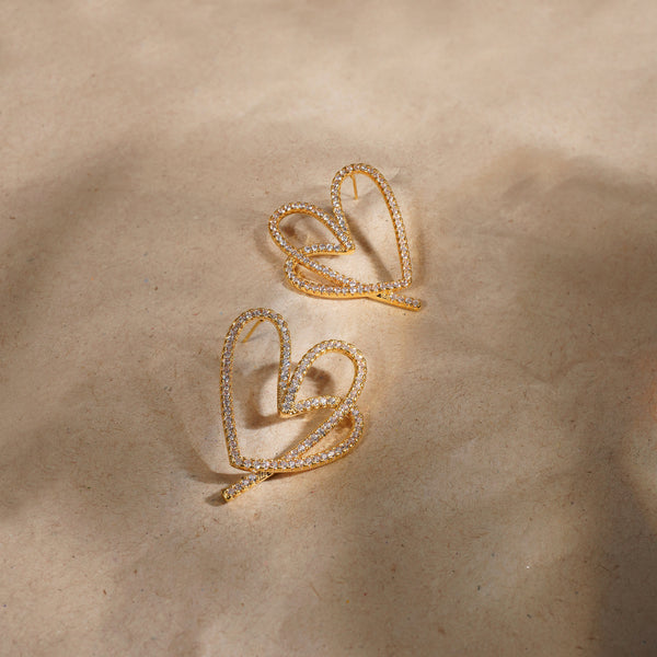 Zirconia Cubic Heart Earrings: 18K Gold Plated