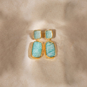 Blue Stone Earrings: 18K Gold Plated