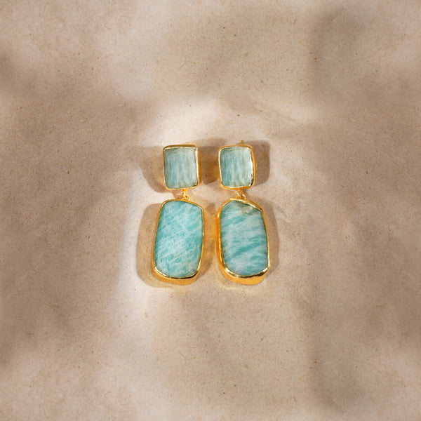 Blue Stone Earrings: 18K Gold Plated