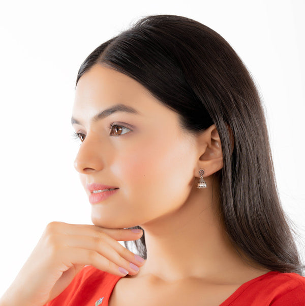 Silver Blossom Jhumkas: 925 Sterling Silver