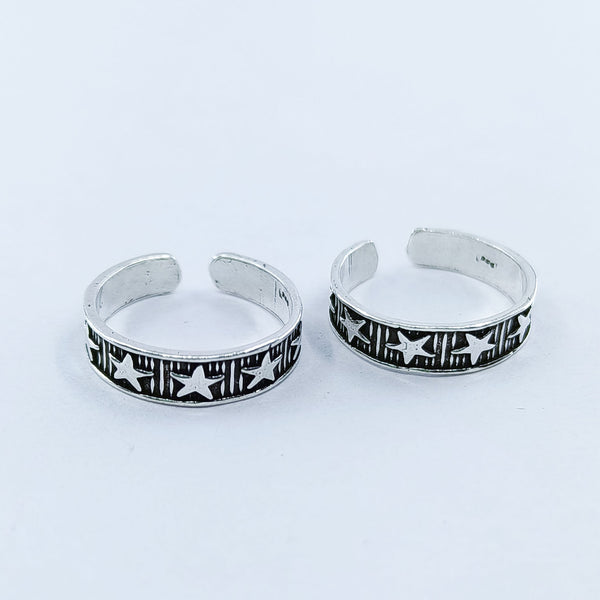 Star Defined Oxidised Silver Toe Ring: 925 Sterling Silver