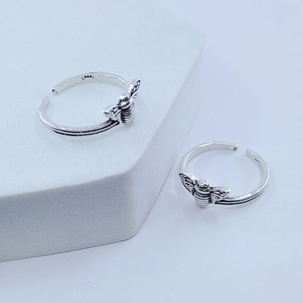 Dragon Fly Oxidised Adjustable Toe Ring: 925 Sterling Silver