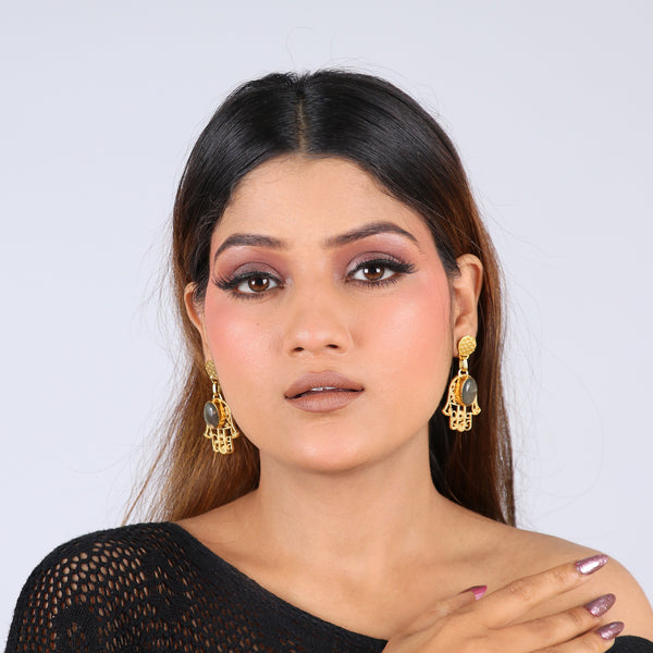 Black Hand Stone Earrings: 18K Gold Plated