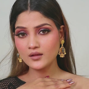 Black Hand Stone Earrings: 18K Gold Plated