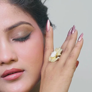 Hamsa Ring with White Stone: 18K Gold Plated