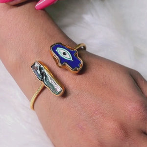 Hamsa Evil Eye Bracelet in Brass: 18K Gold Plated
