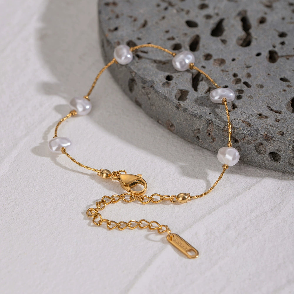Razare Bracelet Teesta Gold-Plated Pearl Beaded Bracelet for Women | Minimalist Adjustable Chain Bracelet | Elegant Daily Wear Jewelry