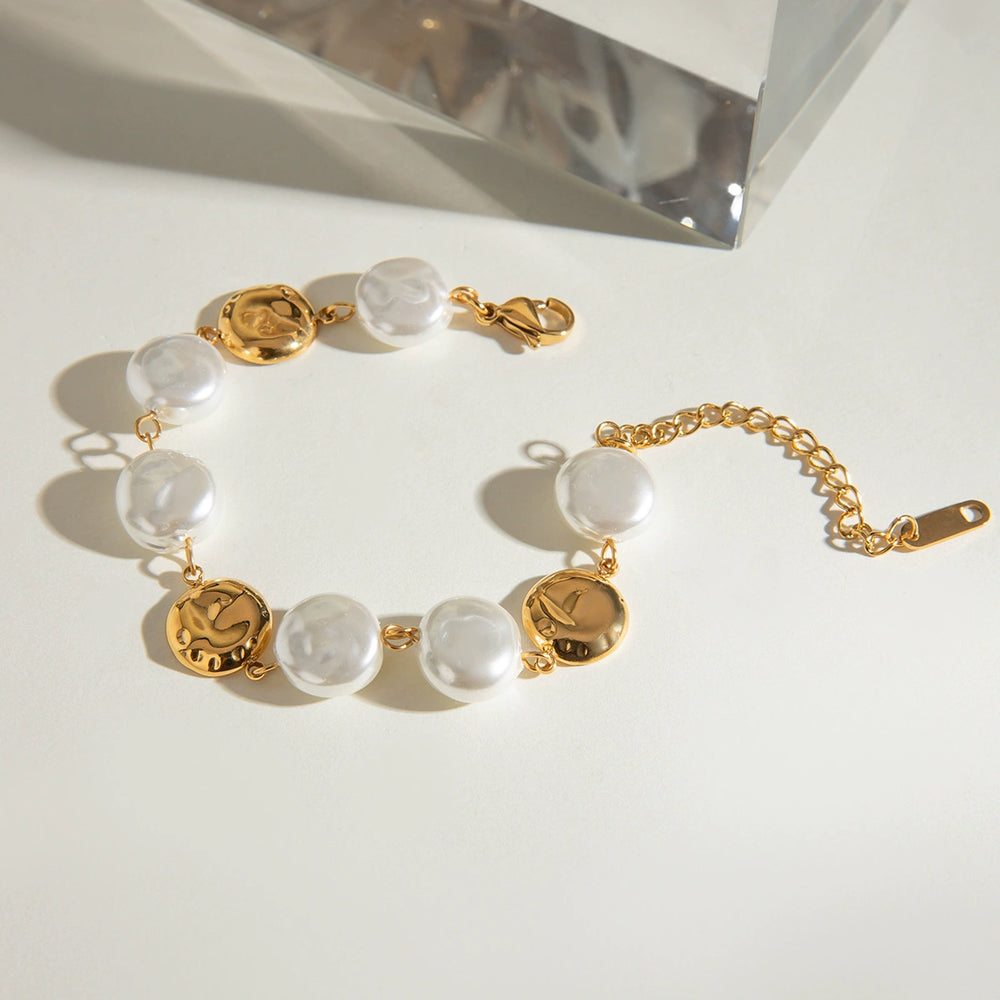 Razare Bracelet Teesta Gold Plated Pearl Charm Bracelet for Women | Elegant Baroque Pearl & Coin Design Adjustable Bracelet | Minimal Luxury Jewelry