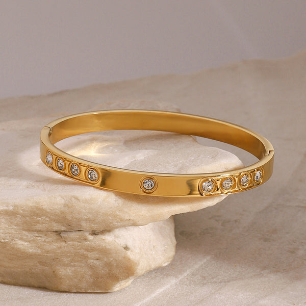 Razare Bracelet Teesta Gold Plated Zircon Studded Cuff Bracelet for Women | Elegant Open Kada Bangle | Minimal Luxury Daily Wear Jewelry