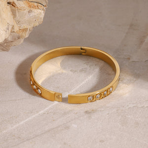Razare Bracelet Teesta Gold Plated Zircon Studded Cuff Bracelet for Women | Elegant Open Kada Bangle | Minimal Luxury Daily Wear Jewelry
