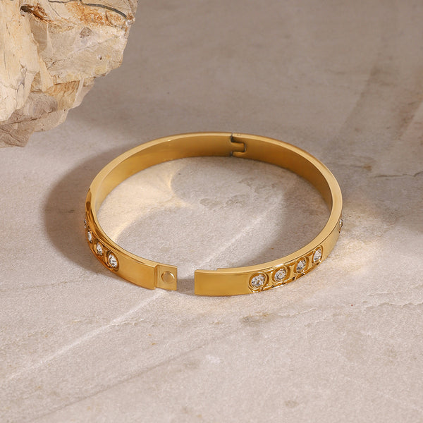 Razare Bracelet Teesta Gold Plated Zircon Studded Cuff Bracelet for Women | Elegant Open Kada Bangle | Minimal Luxury Daily Wear Jewelry