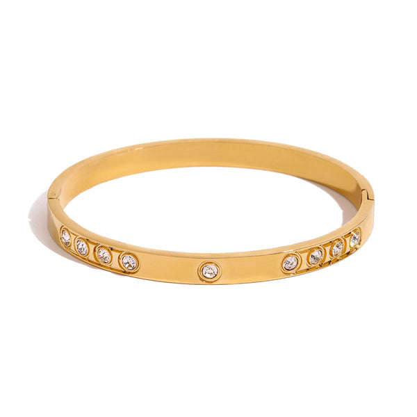Razare Bracelet Teesta Gold Plated Zircon Studded Cuff Bracelet for Women | Elegant Open Kada Bangle | Minimal Luxury Daily Wear Jewelry