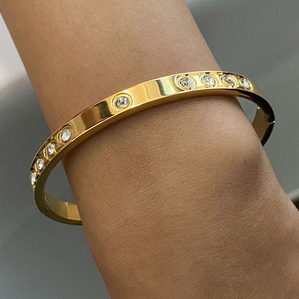 Razare Bracelet Teesta Gold Plated Zircon Studded Cuff Bracelet for Women | Elegant Open Kada Bangle | Minimal Luxury Daily Wear Jewelry