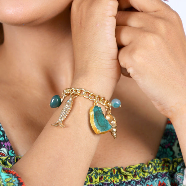 Razare Braclet Blue Beachy Charm Bracelet: 18K Gold Plated