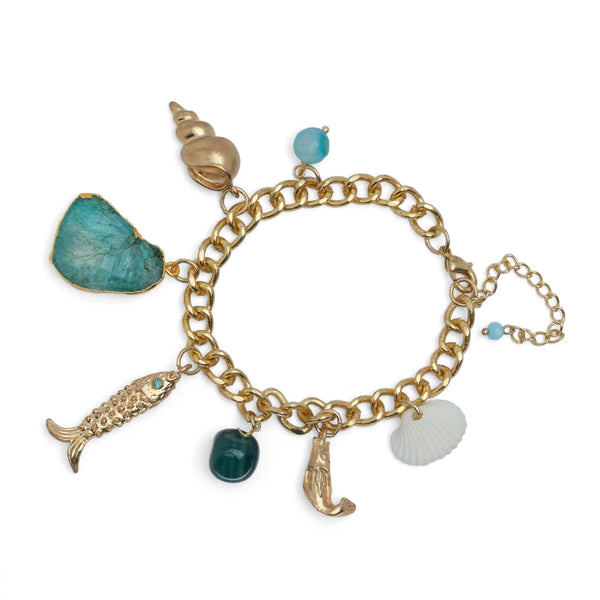 Razare Braclet Blue Beachy Charm Bracelet: 18K Gold Plated