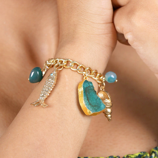Razare Braclet Blue Beachy Charm Bracelet: 18K Gold Plated