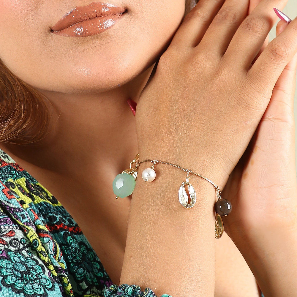 Razare Braclet Blue & White Stone Charm Bracelet: 18K Gold Plated