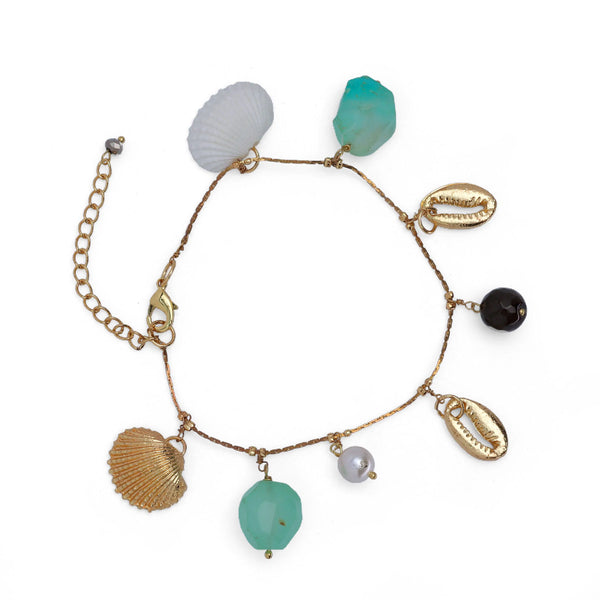 Razare Braclet Blue & White Stone Charm Bracelet: 18K Gold Plated