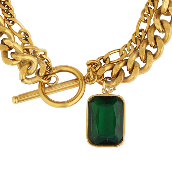 Razare Braclet Emerald Green Stone Gold Bracelet: 18K Gold Plated