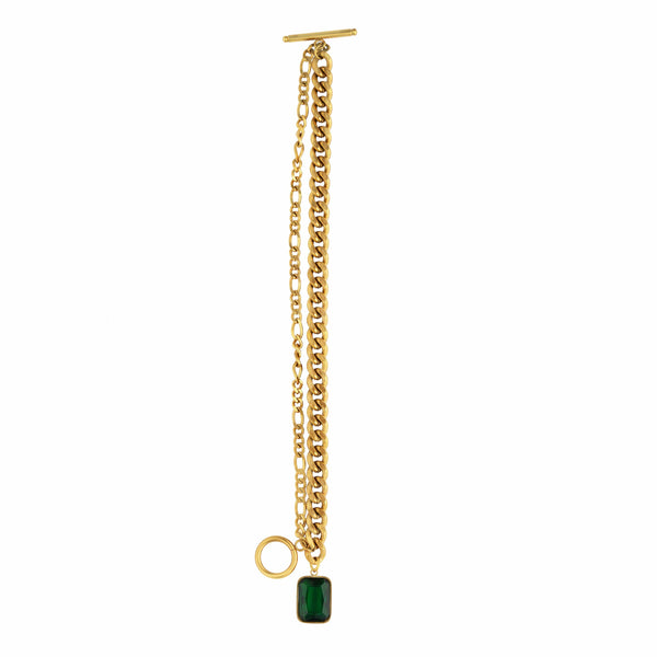 Razare Braclet Emerald Green Stone Gold Bracelet: 18K Gold Plated