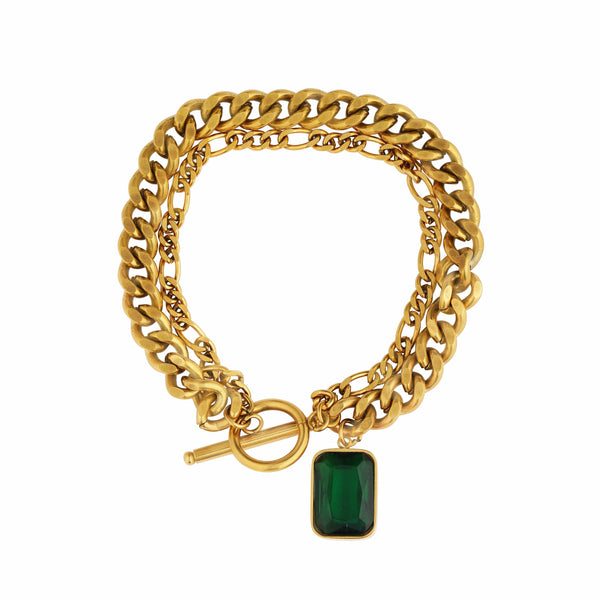 Razare Braclet Emerald Green Stone Gold Bracelet: 18K Gold Plated