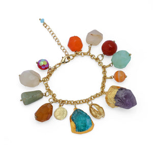 Razare Braclet Natural Stone Multi-coloured Charm Bracelet: 18K Gold Plated