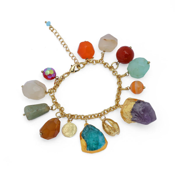 Razare Braclet Natural Stone Multi-coloured Charm Bracelet: 18K Gold Plated