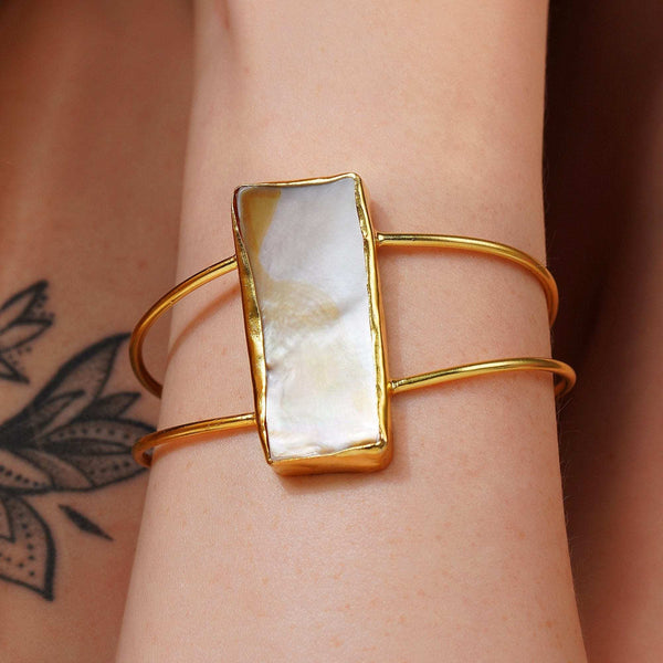Razare Braclet Rectangle Semi Precious Stone Bracelet: 18K Gold Plated