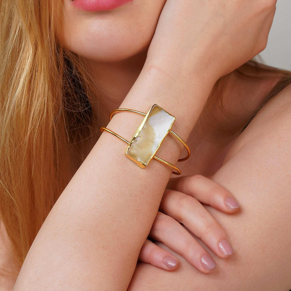 Razare Braclet Rectangle Semi Precious Stone Bracelet: 18K Gold Plated