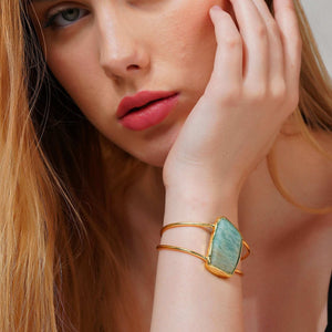 Razare Braclet Teal Semi Precious Stone Bracelet: 18K Gold Plated