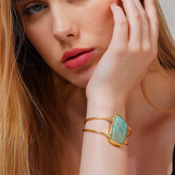 Razare Braclet Teal Semi Precious Stone Bracelet: 18K Gold Plated