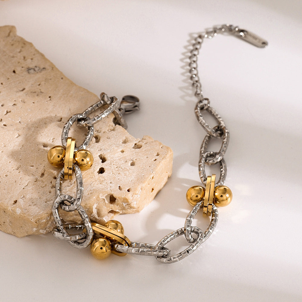 Razare Braclet Teesta Dual Tone Chain Link Bracelet for Women | Gold & Silver Plated Beaded Charm Bracelet | Trendy Daily Wear Jewelry