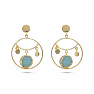 Razare Earrings Aesthetic Green Stone Hoop Earrings: 18K Gold Plated